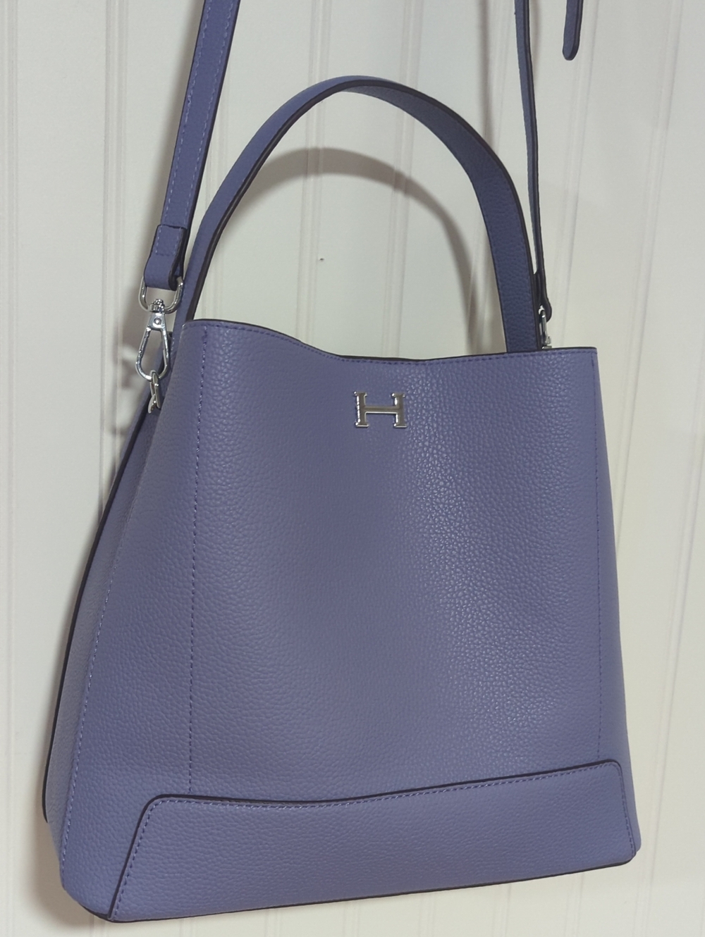 H by Halston Lavender Pebbled Leather Shoulder Bag